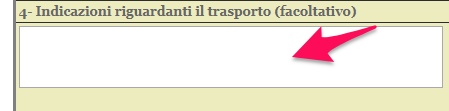 indicazioni riguardanti il trasporto