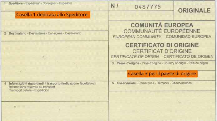 Esempio certificato di origine per conto