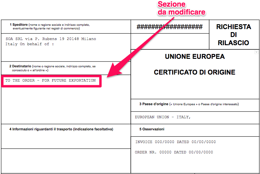Come fare il certificato di origine ai clienti italiani