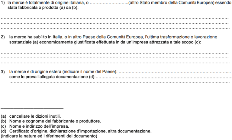 Compilazione del certificato di origine istruzioni pratiche